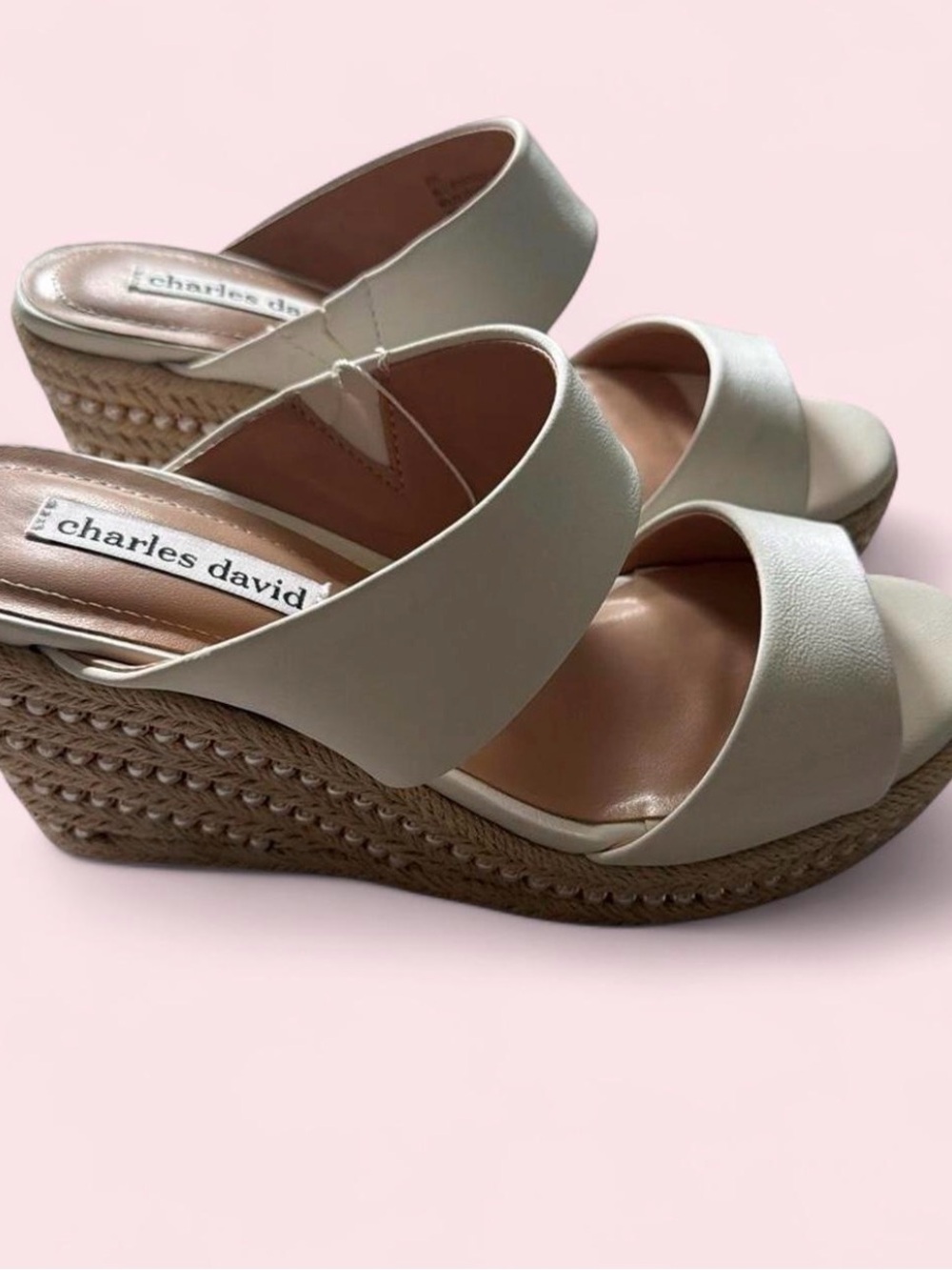 Charles David Off-White Espadrille Wedge Sandals